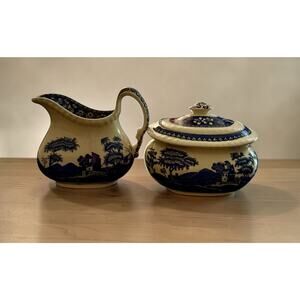 Vintage Spode Blue Tower Creamer & Lidded Sugar Bowl Set